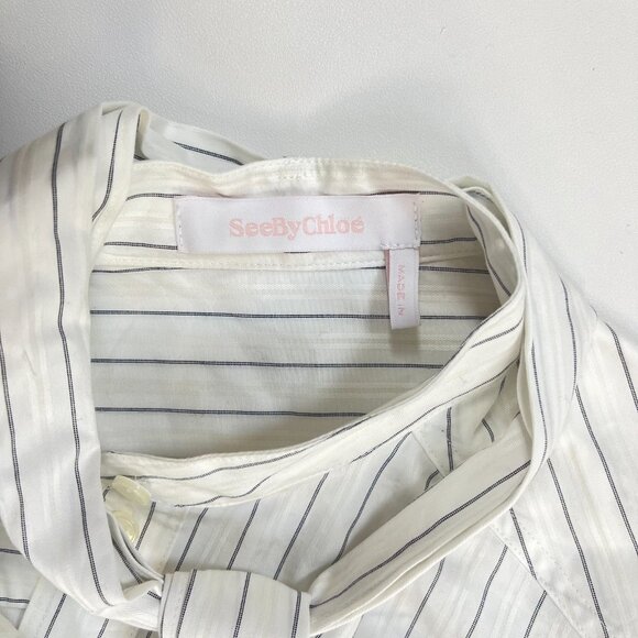NWOT SEE BY CHLOÉ Embroidery Floral Tie-Neck Stripe Blouse Sz 38/6 Long Sleeves - Picture 9 of 13